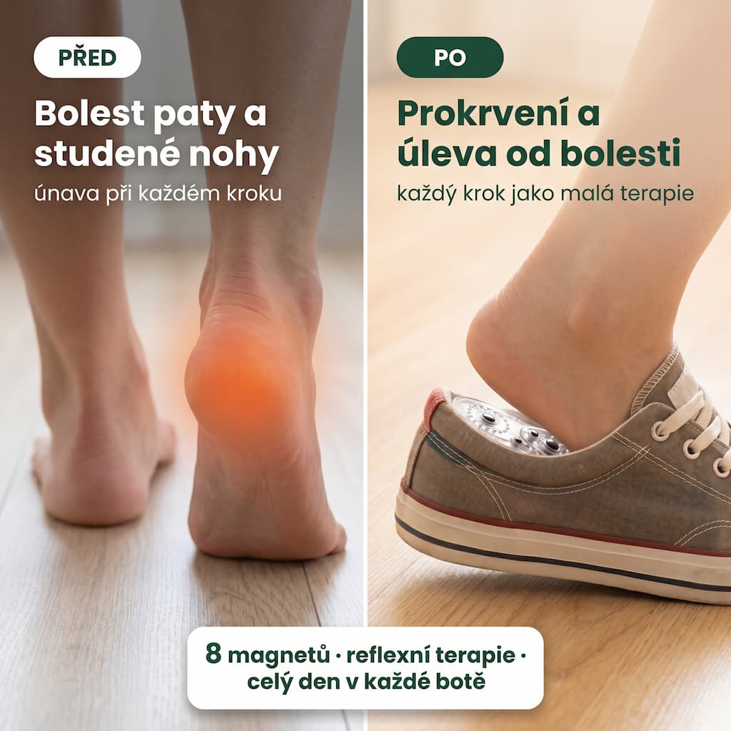 Akupresurní vložky s magnety před a po – prokrvení a úleva od bolesti